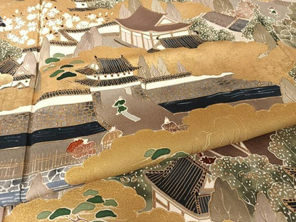 平和屋着物●訪問着　手描き　人物風景文　暈し染め　金彩　正絹　逸品　AAAY1599np
