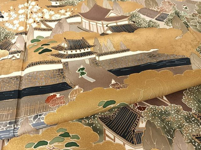 平和屋着物●訪問着　手描き　人物風景文　暈し染め　金彩　正絹　逸品　AAAY1599np