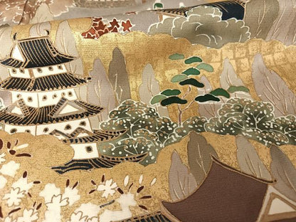 平和屋着物●訪問着　手描き　人物風景文　暈し染め　金彩　正絹　逸品　AAAY1599np