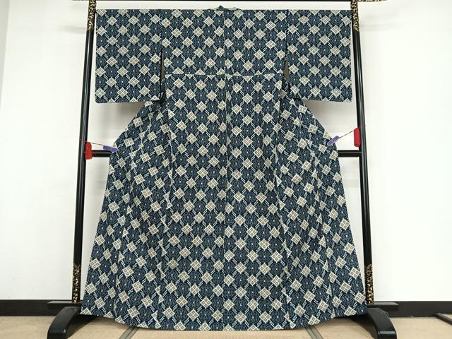 平和屋着物●久留米絣　単衣　花菱文　綿　逸品　AAAY1606np