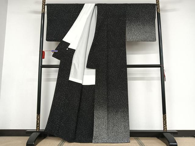 平和屋着物●蒔糊友禅　訪問着　黒地　正絹　逸品　AAAY1615np
