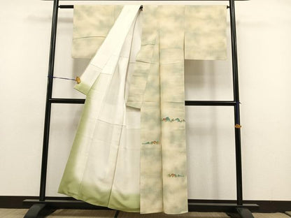 平和屋着物●訪問着 紬地 中国三大刺繍 相良刺繍 遠山風景文 正絹 逸品 AAAY1705np