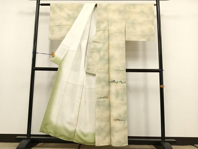 平和屋着物●訪問着 紬地 中国三大刺繍 相良刺繍 遠山風景文 正絹 逸品 AAAY1705np