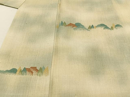 平和屋着物●訪問着 紬地 中国三大刺繍 相良刺繍 遠山風景文 正絹 逸品 AAAY1705np