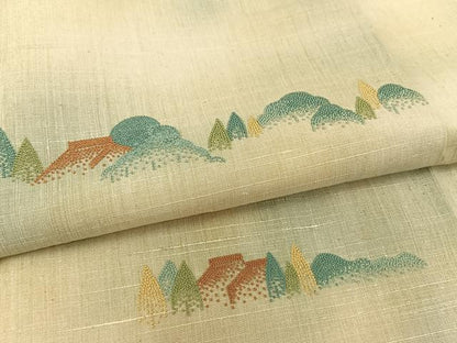 平和屋着物●訪問着 紬地 中国三大刺繍 相良刺繍 遠山風景文 正絹 逸品 AAAY1705np
