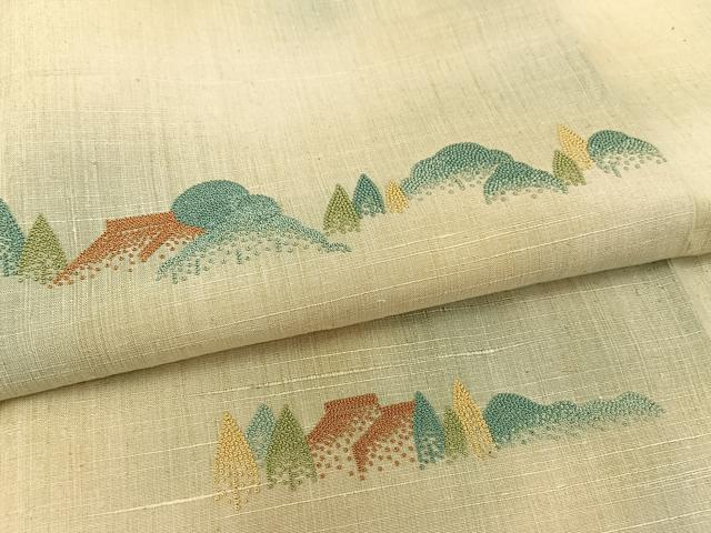 平和屋着物●訪問着 紬地 中国三大刺繍 相良刺繍 遠山風景文 正絹 逸品 AAAY1705np