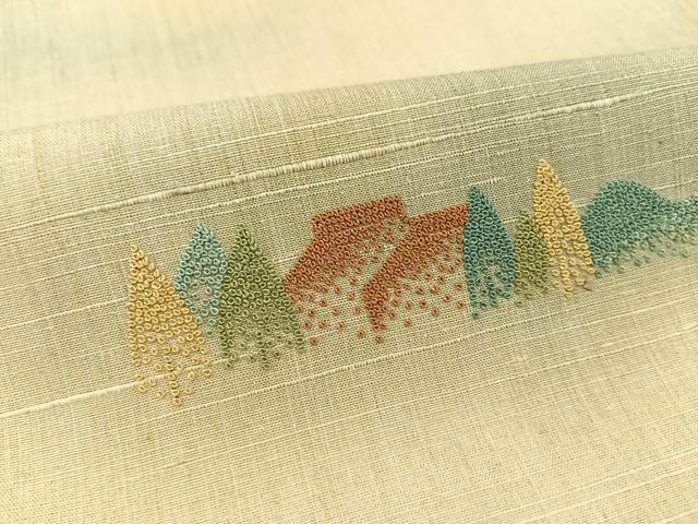 平和屋着物●訪問着 紬地 中国三大刺繍 相良刺繍 遠山風景文 正絹 逸品 AAAY1705np