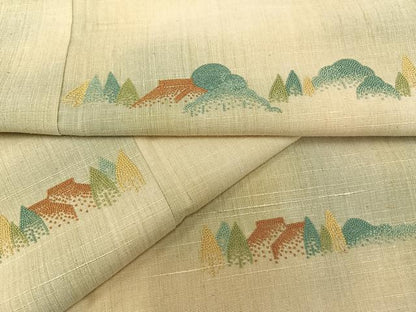平和屋着物●訪問着 紬地 中国三大刺繍 相良刺繍 遠山風景文 正絹 逸品 AAAY1705np