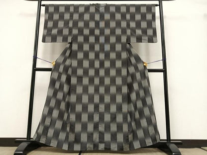 平和屋着物●お召　市松文様　正絹　逸品　AAAY1716np