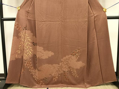 平和屋着物●訪問着　絞り　枝葉文　金彩　正絹　逸品　AAAY1721np