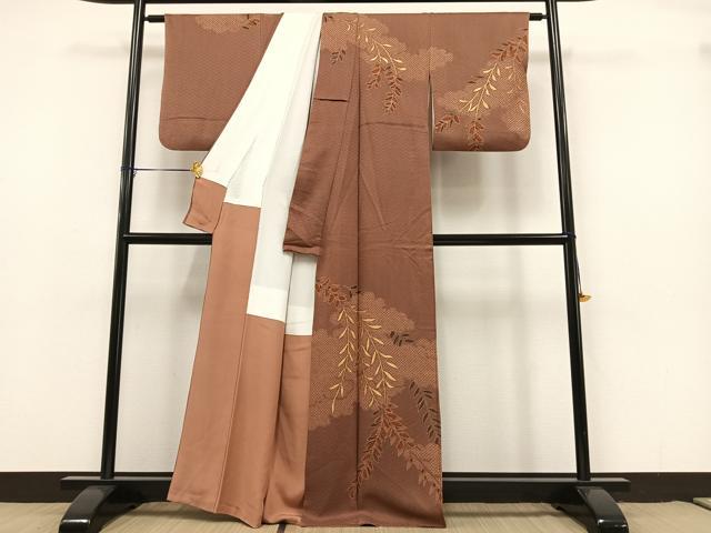 平和屋着物●訪問着　絞り　枝葉文　金彩　正絹　逸品　AAAY1721np