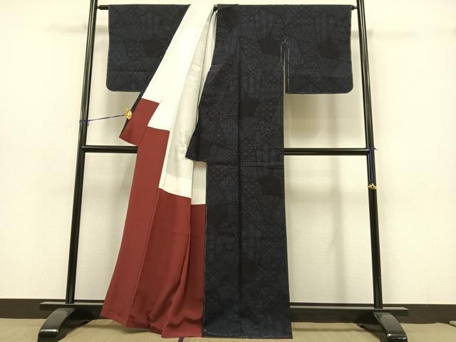 平和屋着物●結城紬　80亀甲　切嵌文　正絹　逸品　未使用　AAAY1726np