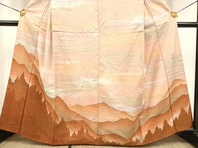 平和屋着物●訪問着　ろう彩染　遠山樹林シルエット　正絹　逸品　AAAY1728np