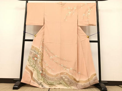 平和屋着物●訪問着　草花　枝梅　暈し染め　金彩　正絹　逸品　AAAY1733np