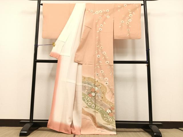 平和屋着物●訪問着　草花　枝梅　暈し染め　金彩　正絹　逸品　AAAY1733np