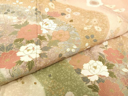 平和屋着物●訪問着　草花　枝梅　暈し染め　金彩　正絹　逸品　AAAY1733np