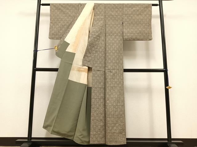 平和屋着物●上質な紬 格子 正絹 逸品 AAAY1735np