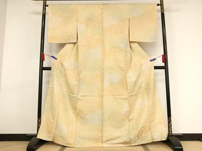 平和屋着物▽お召 単衣 花唐草文 正絹 逸品 未使用 AAAY1750np