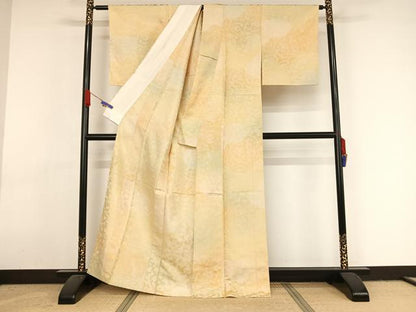 平和屋着物▽お召 単衣 花唐草文 正絹 逸品 未使用 AAAY1750np