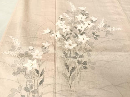 平和屋着物▽訪問着 単衣 紬地 手描き 草花文 正絹 逸品 AAAY1753np