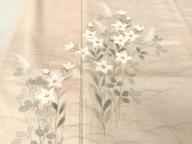 平和屋着物▽訪問着 単衣 紬地 手描き 草花文 正絹 逸品 AAAY1753np