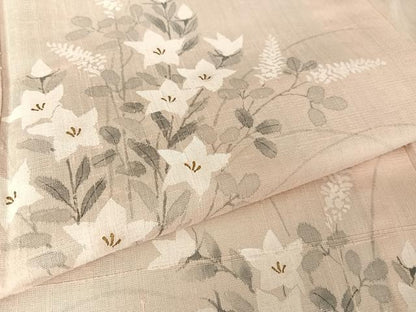 平和屋着物▽訪問着 単衣 紬地 手描き 草花文 正絹 逸品 AAAY1753np