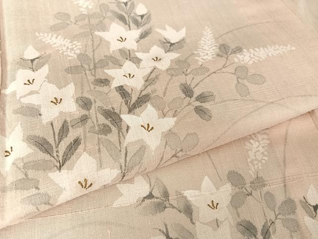 平和屋着物▽訪問着 単衣 紬地 手描き 草花文 正絹 逸品 AAAY1753np