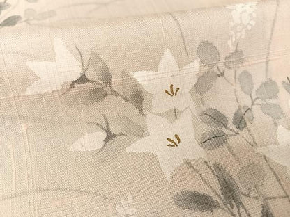 平和屋着物▽訪問着 単衣 紬地 手描き 草花文 正絹 逸品 AAAY1753np