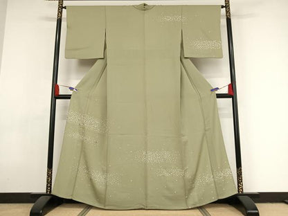 平和屋着物▽訪問着 単衣 刺繍 箔散らし文 銀通し地 正絹 逸品 AAAY1756np