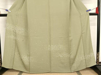 平和屋着物▽訪問着 単衣 刺繍 箔散らし文 銀通し地 正絹 逸品 AAAY1756np