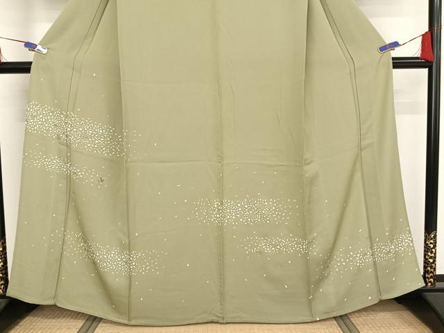 平和屋着物▽訪問着 単衣 刺繍 箔散らし文 銀通し地 正絹 逸品 AAAY1756np
