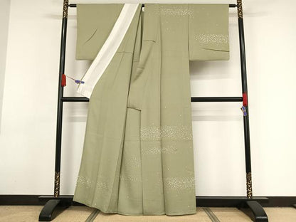 平和屋着物▽訪問着 単衣 刺繍 箔散らし文 銀通し地 正絹 逸品 AAAY1756np