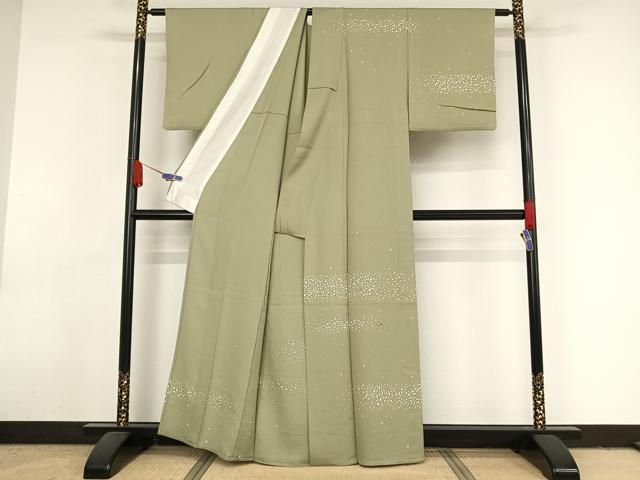 平和屋着物▽訪問着 単衣 刺繍 箔散らし文 銀通し地 正絹 逸品 AAAY1756np