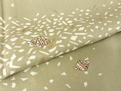 平和屋着物▽訪問着 単衣 刺繍 箔散らし文 銀通し地 正絹 逸品 AAAY1756np