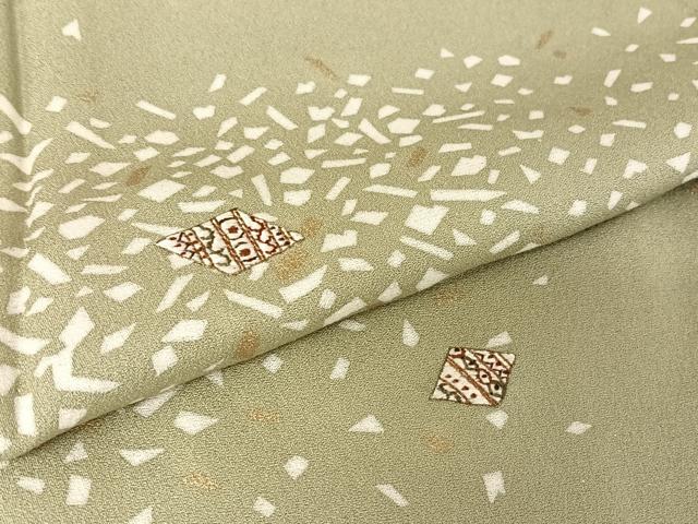 平和屋着物▽訪問着 単衣 刺繍 箔散らし文 銀通し地 正絹 逸品 AAAY1756np