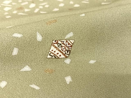平和屋着物▽訪問着 単衣 刺繍 箔散らし文 銀通し地 正絹 逸品 AAAY1756np