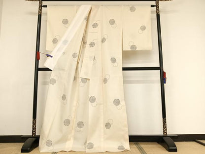 平和屋着物▽上質な小紋　単衣　雪輪花文　ロング丈　さんび謹製　洗える着物　未使用　AAAY1758np