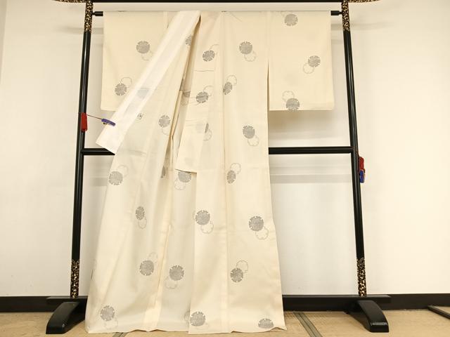平和屋着物▽上質な小紋　単衣　雪輪花文　ロング丈　さんび謹製　洗える着物　未使用　AAAY1758np