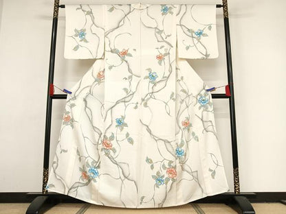 平和屋着物▽上質な小紋 単衣 草花文 暈し染め 正絹 逸品 AAAY1760np