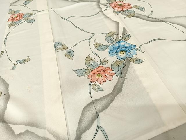 平和屋着物▽上質な小紋 単衣 草花文 暈し染め 正絹 逸品 AAAY1760np
