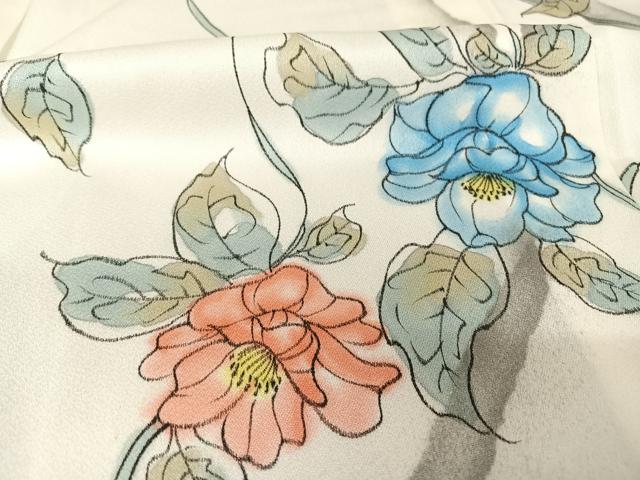平和屋着物▽上質な小紋 単衣 草花文 暈し染め 正絹 逸品 AAAY1760np