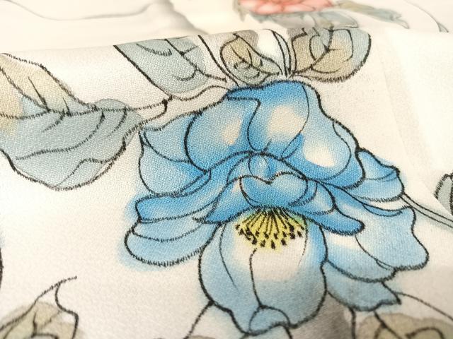 平和屋着物▽上質な小紋 単衣 草花文 暈し染め 正絹 逸品 AAAY1760np