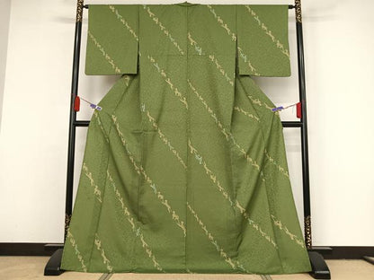 平和屋着物▽小紋 単衣 ヒョウ 金彩 ロング丈 洗える着物 AAAY1762np