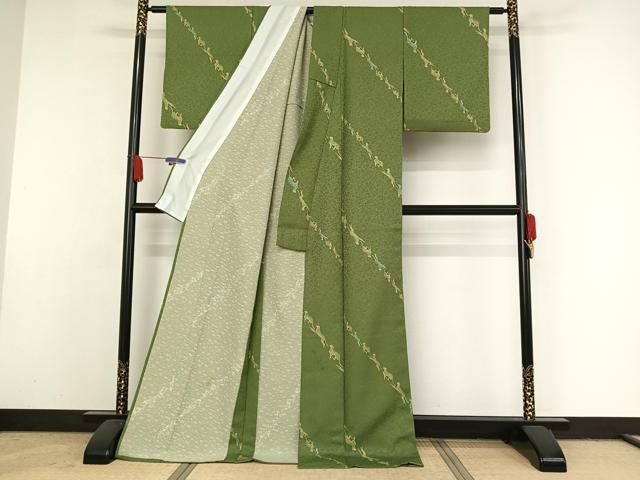 平和屋着物▽小紋 単衣 ヒョウ 金彩 ロング丈 洗える着物 AAAY1762np