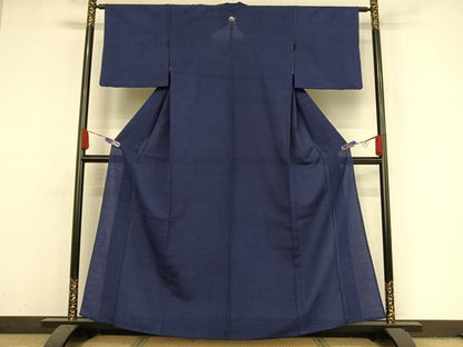 平和屋着物▽お召 単衣 色無地 深縹色 正絹 逸品 AAAY1764np