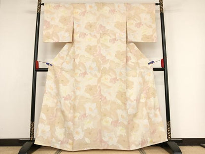 平和屋着物▽上質な小紋 単衣 枝花文 地紋起こし 暈し染め 正絹 逸品 AAAY1765np
