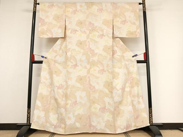 平和屋着物▽上質な小紋 単衣 枝花文 地紋起こし 暈し染め 正絹 逸品 AAAY1765np