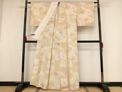 平和屋着物▽上質な小紋 単衣 枝花文 地紋起こし 暈し染め 正絹 逸品 AAAY1765np