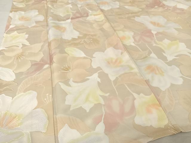 平和屋着物▽上質な小紋 単衣 枝花文 地紋起こし 暈し染め 正絹 逸品 AAAY1765np