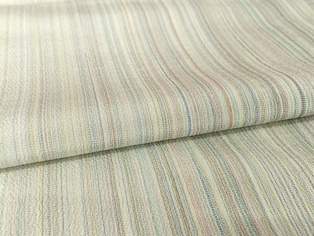 平和屋着物▽本塩沢 単衣 やまだ織 縞 200色 正絹 逸品 未使用 AAAY1767np